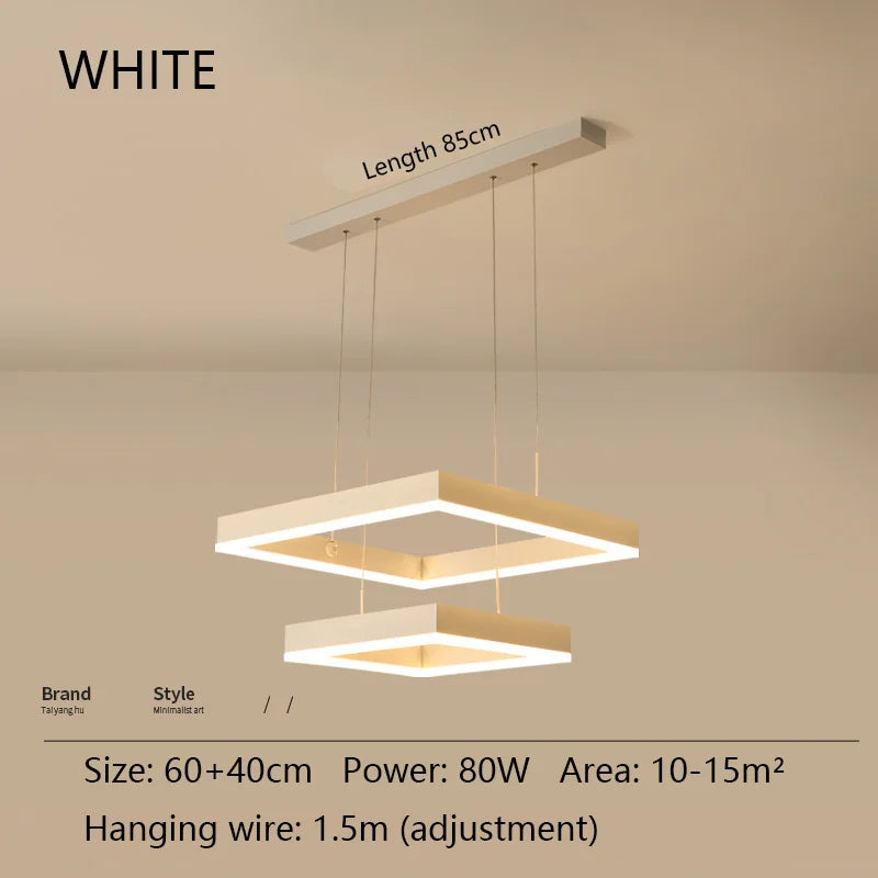 Modern Square LED Chandelier, White Living Restaurant, Kitchen, Bedroom, Rectangular Chandelier, Chandelier