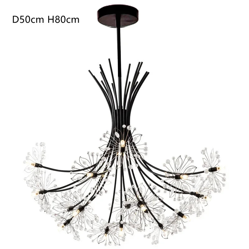 Nordic Creative Dandelion Romantic Crystal Chandelier Dining Room Bedroom Living Room Clothing Coffee Shop Luxury LED Chandelier