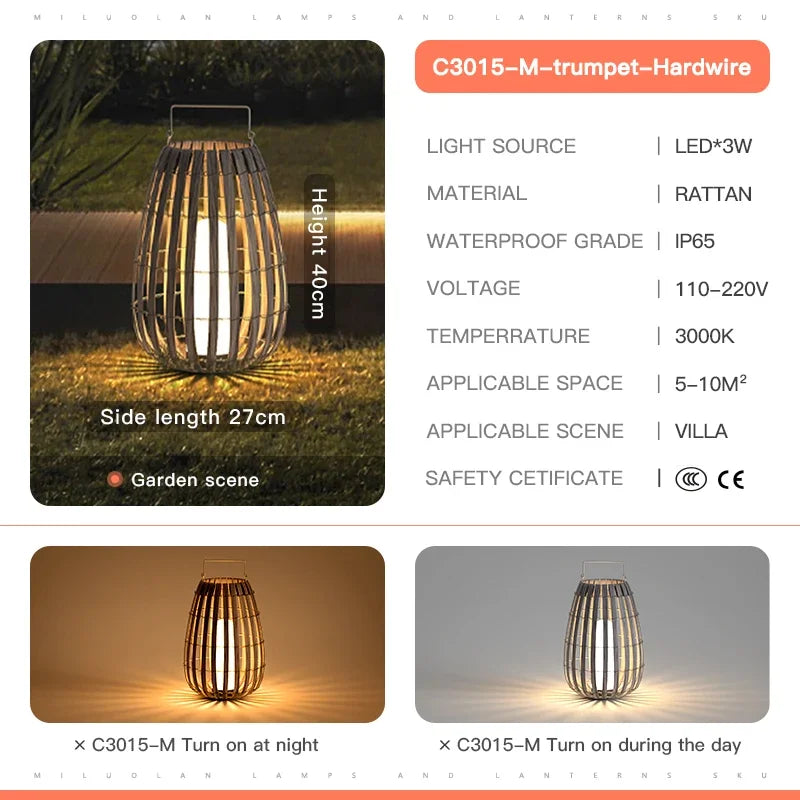 Outdoor Home Garden Solar lights, Rattan IP65 Waterproof Street Lamp Villa Courtyard Landscape Lawn Light For Garden Patio Fence