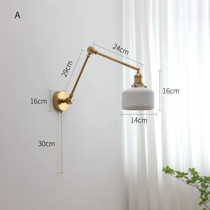 IWHD tirer chaîne verre applique murale LED applique bras gauche droite rotation chambre salon lumières nordique moderne à côté lampe Wandlamp