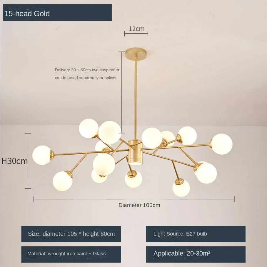 lustre nordique à led avec boule de verre pour luminaires suspendus