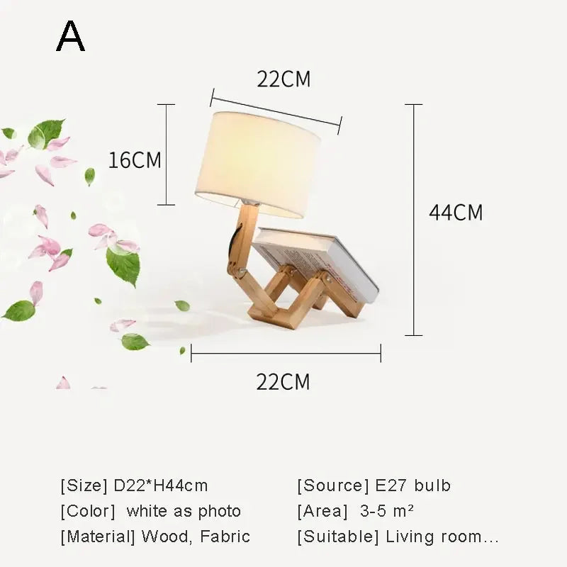 lampe à poser moderne en bois avec abat-jour tissu décoratif