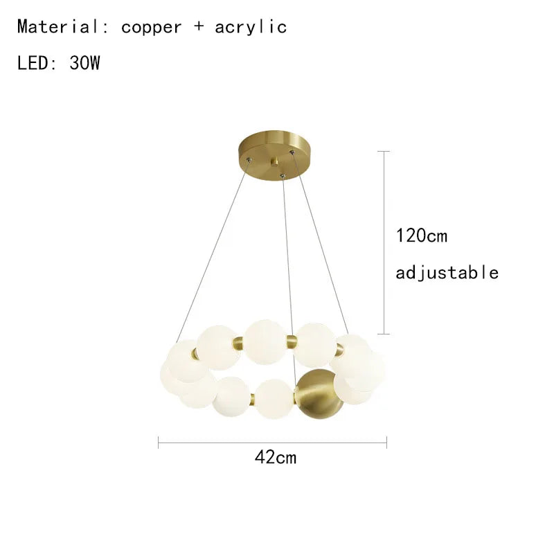 suspension led ronde en laiton cuivre et aluminium décorative