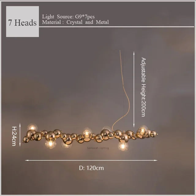 2024Modern Creative Long Bar Chandelier Caterpillar Shaped Metal ball Pendants Lamp Dining Room for Kitchen Hanging Light Lustre