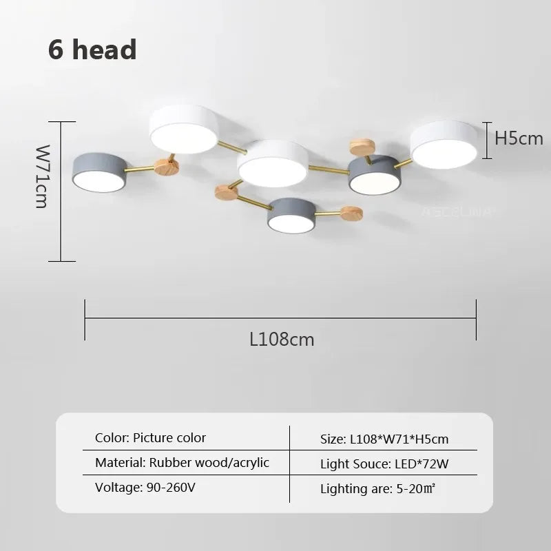 plafonnier nordique led bois macaron 3-8 têtes éclairage décoratif