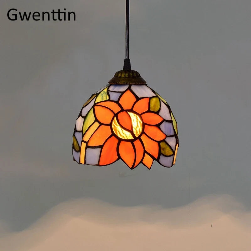 suspension en verre teinté style tiffany pour décoration moderne