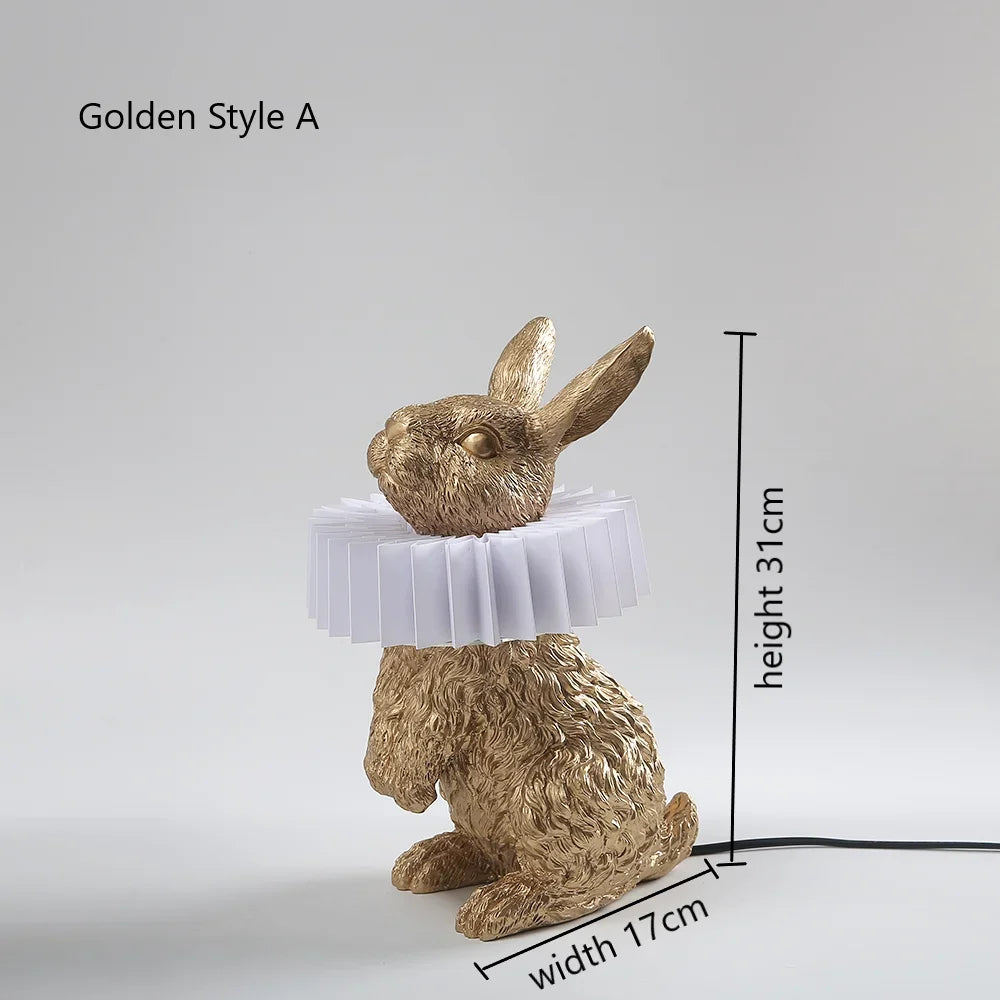 lampe de table créative en résine avec écharpe de lapin décorative
