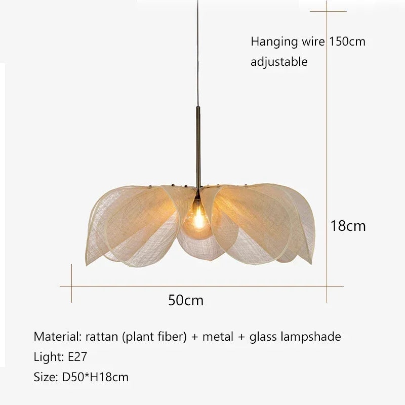 Wabi Sabi Fabric Pendant Light Flower Chandelier Suspension Hanging Light for Living Dining Room