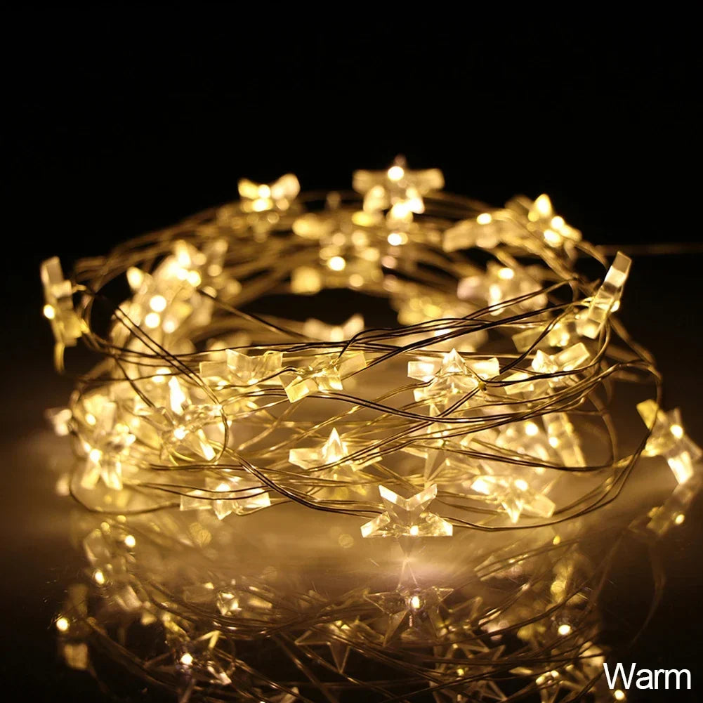 guirlande lumineuse en cuivre avec étoiles décoratives à piles