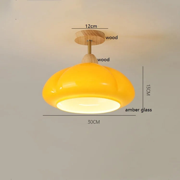 suspension citrouille verre led style japonais vintage bois