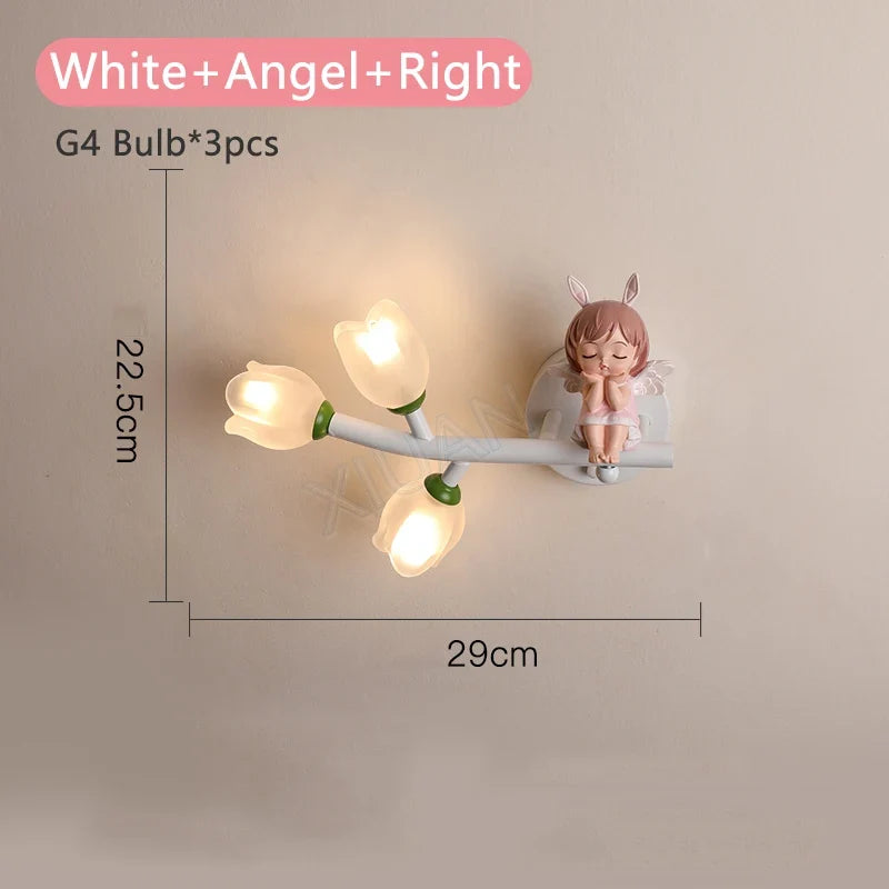 applique murale led g4 fille lapin fleur pour enfants