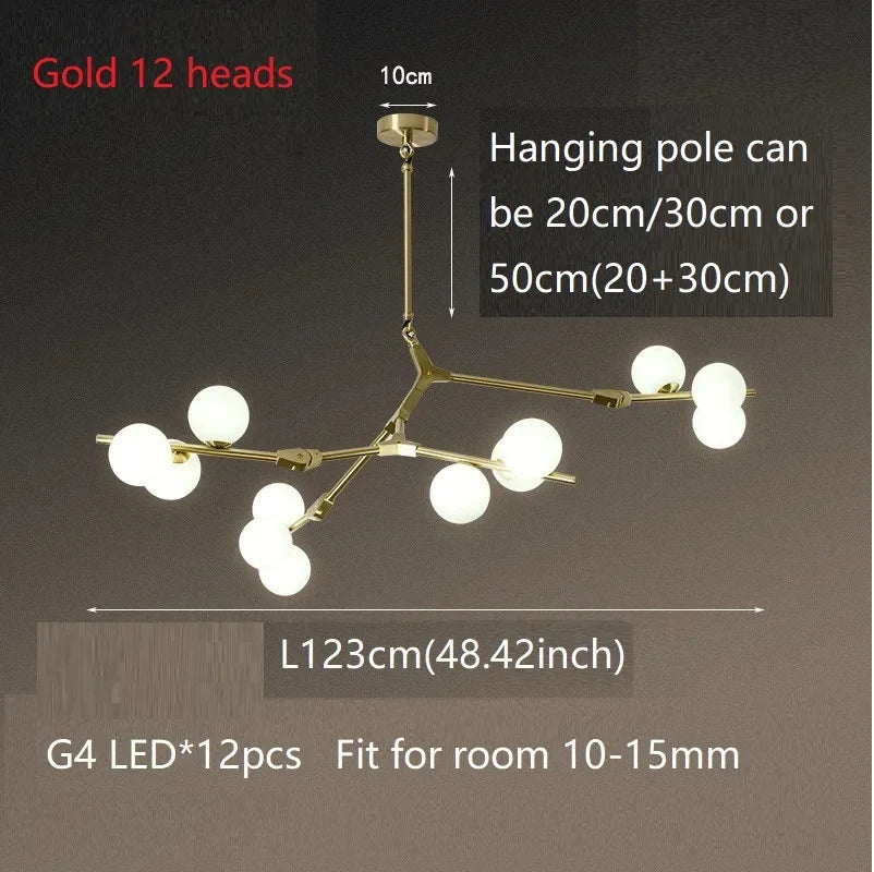 lustre moderne led créatif branche d'arbre moléculaire décorative