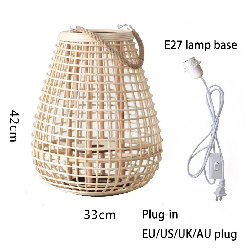 lampadaire en rotin avec chandelier et bougie électronique décorative