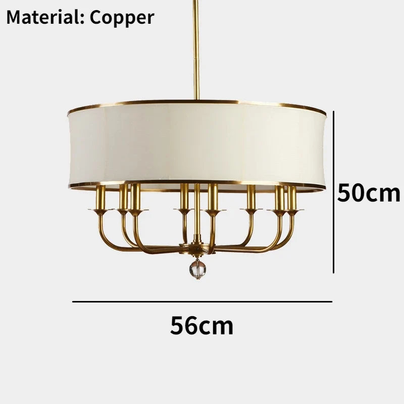 lustre Style américain tout cuivre Simple créatif tissu abat-jour