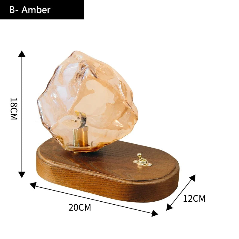 Lava Ice Cube Walnut Glass Bedside Chandelier, Lava Glass Table Lamp for Hallway Entry Bedroom Living Room Lighting  Home Light
