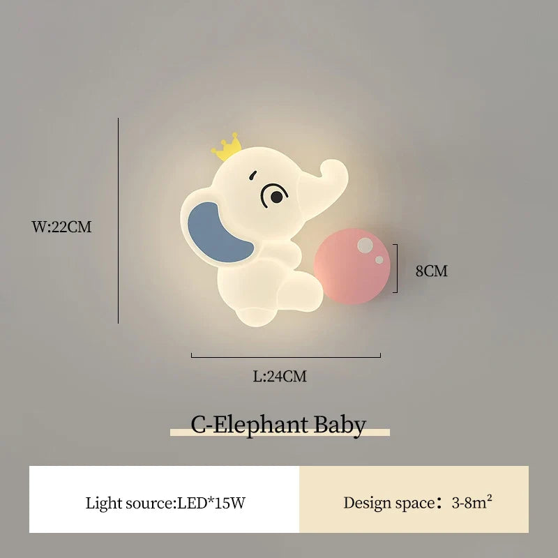 applique murale moderne éléphant pour enfant lumière douce