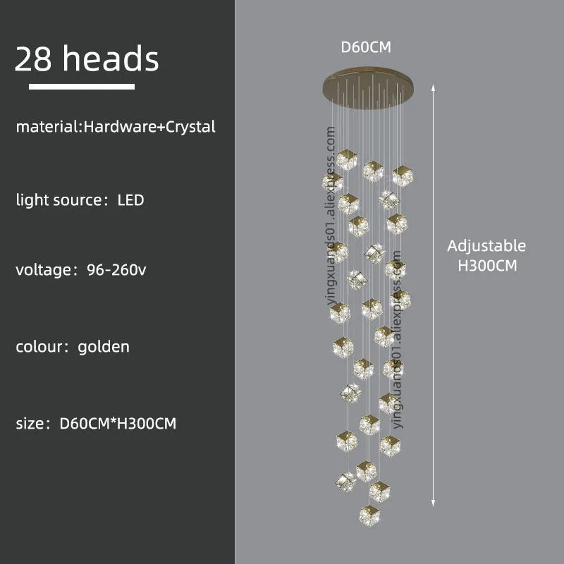 lustre carré moderne en cristal pour éclairage design