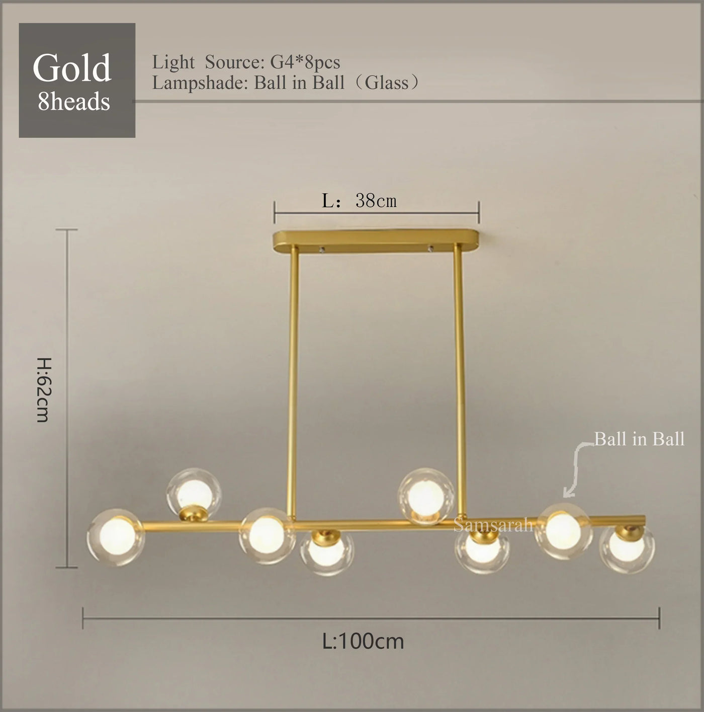2024Modern LED Chandelier Black and Gold Long Glass Ball Chandeliers for Living Room Dinning Room Lustre,Samsarah Lighting
