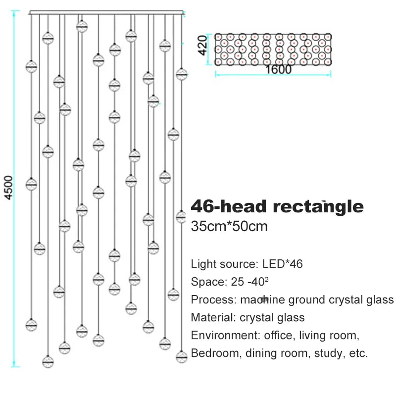 lustre en cristal moderne avec boule tournante led suspendue
