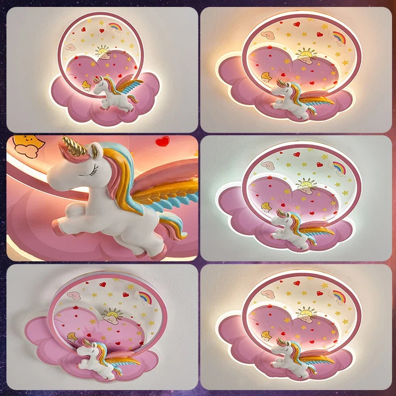 plafonnier licorne led pour fille avec télécommande optionnelle