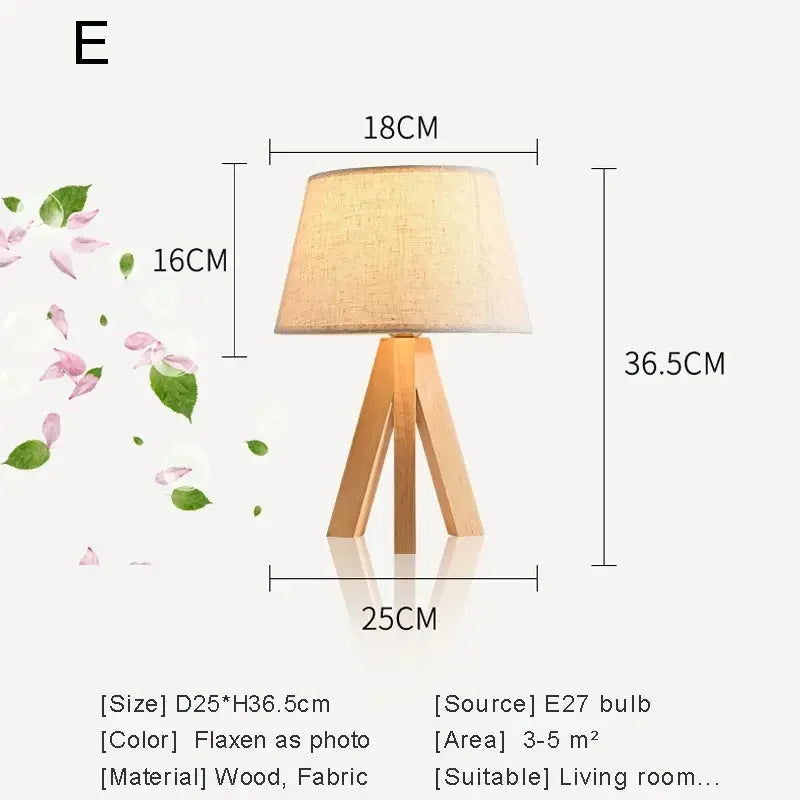 lampe à poser moderne en bois avec abat-jour tissu décoratif