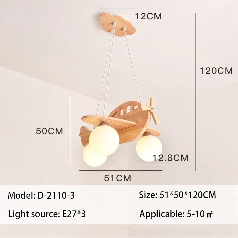 lustre moderne en bois fait main pour chambre enfant décor avion