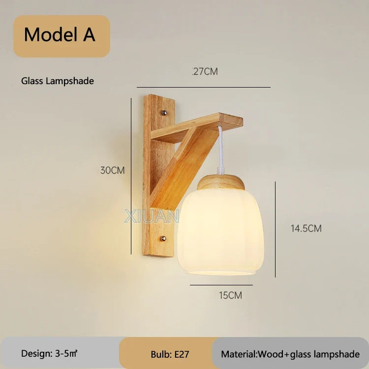 Japanese Wood Wall Lamp Wabi-sabi Style Bedside Light Fabric Lampshade Chinese Lantern Wall Light for Living Room Restaurant E27