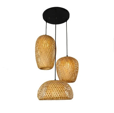 Suspension en bambou tissé à la main rétro salle à manger lanterne lustre E27 jardin maison chambre luminaires décoratifs suspension