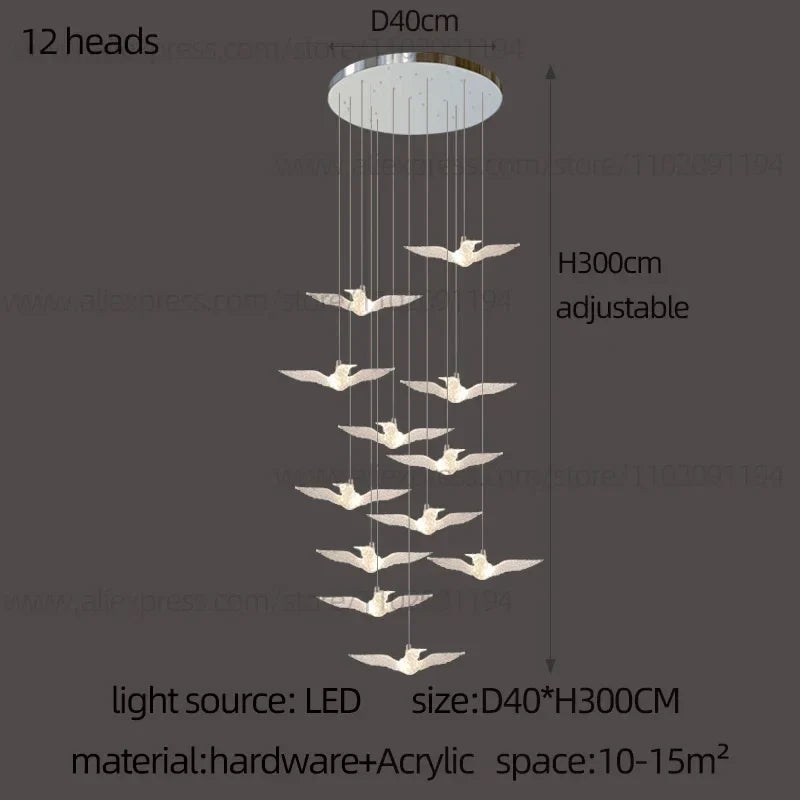 suspension LED décorative en forme d'oiseau idéale pour loft