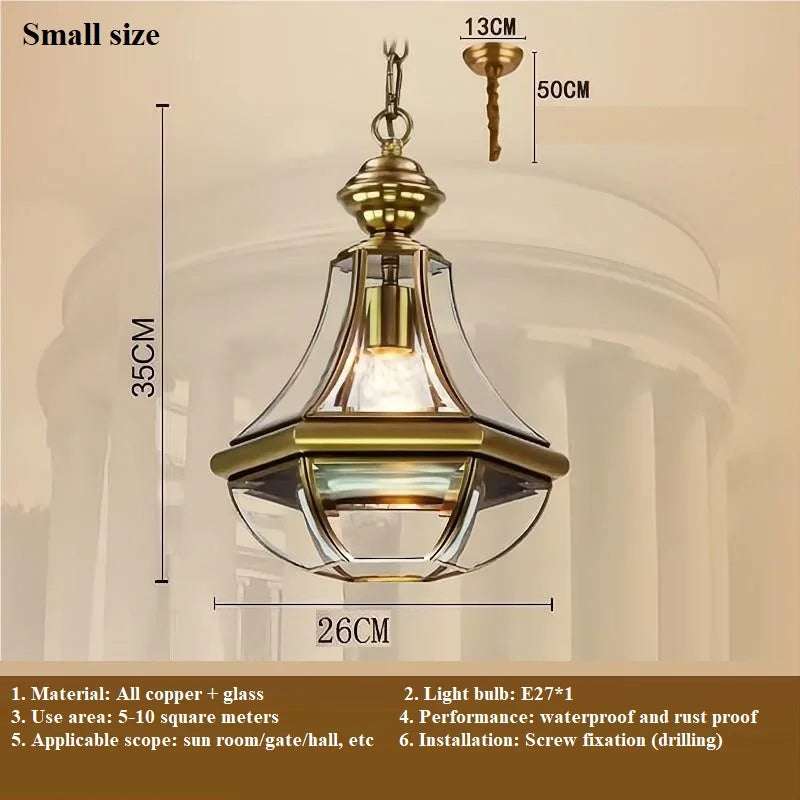 suspension extérieure Style américain Rural plein cuivre étanche lustre Villa porche solarium/couloir/balcon pavillon pavillon lampe en laiton