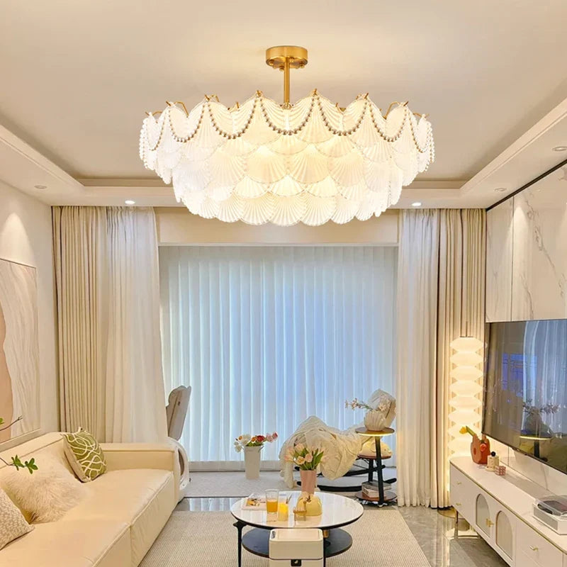lustre de luxe en forme de coquille en cristal feng shui