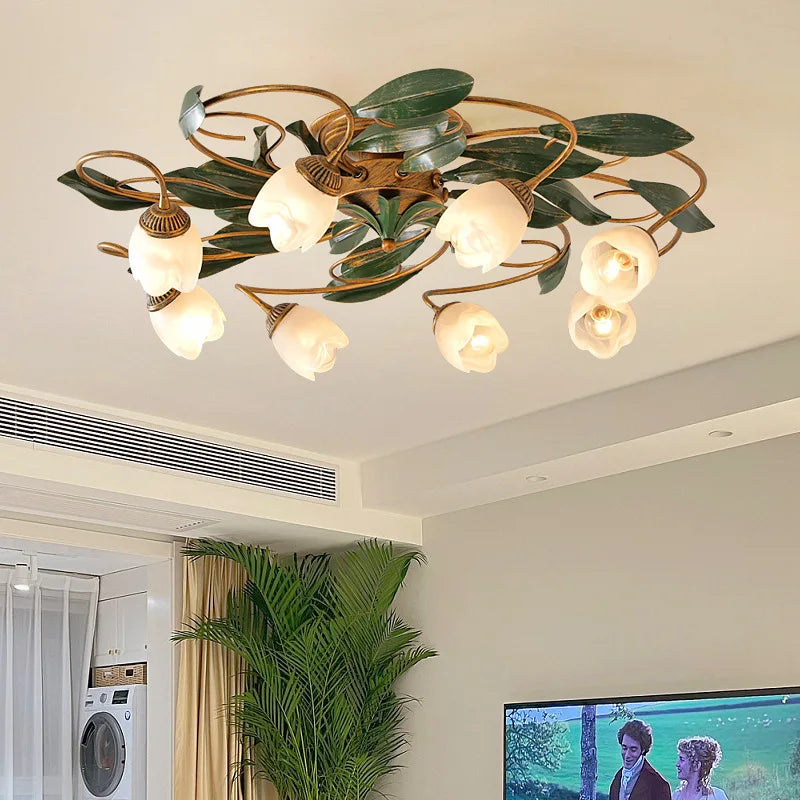 lanterne fleurs française ancienne retro européen cuivre plafonnier chambre salon