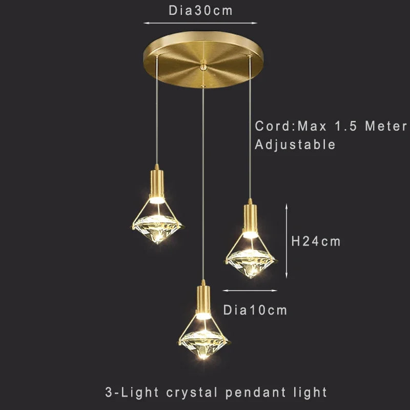suspension moderne en cristal réglable pour intérieur élégant