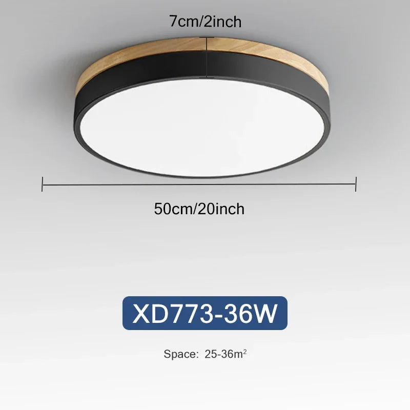 Rond 7 couleurs nordique LED plafonniers pour salon chambre plafonniers en bois 3 lumières couleur réglable couloir balcon