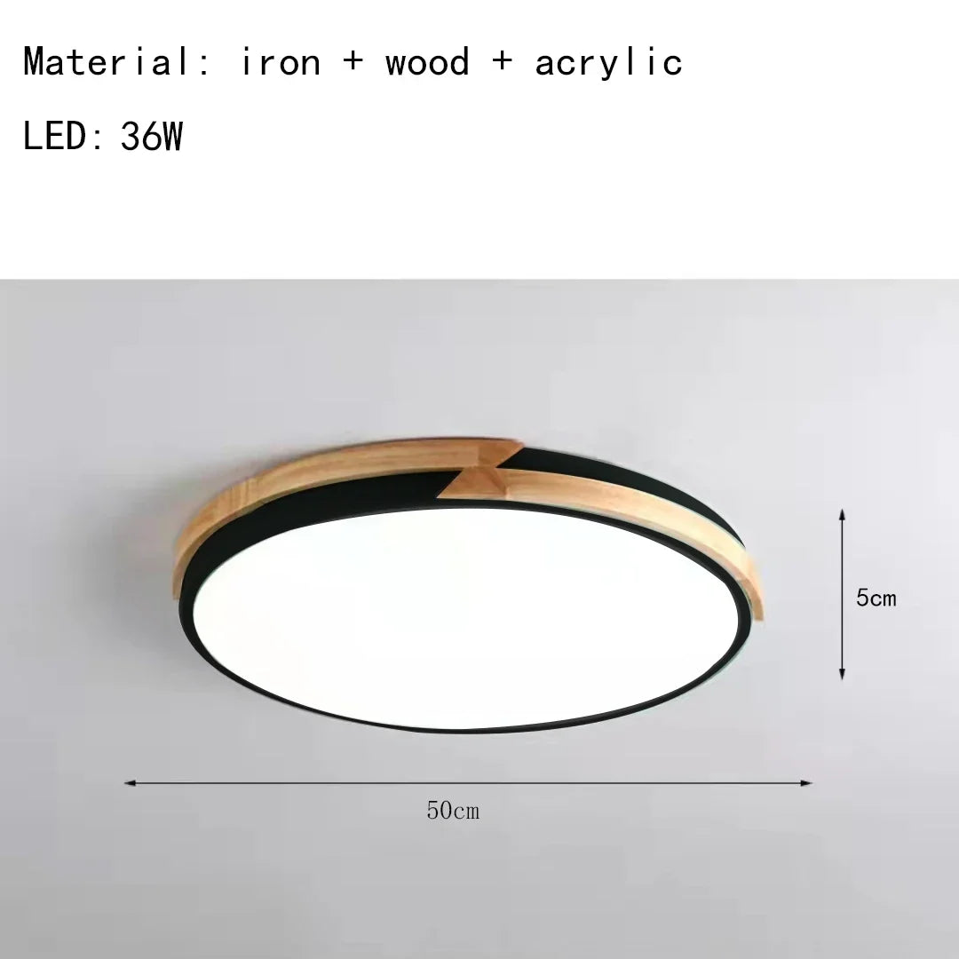 plafonnier led ultra-mince à intensité variable en bois