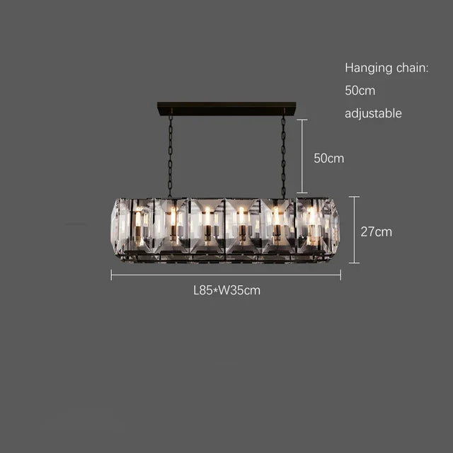 lustre moderne en cristal k9 suspension rectangulaire grande taille