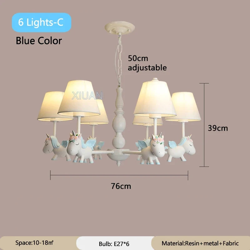 lustre licorne dessin animé pour chambre d'enfant suspendu