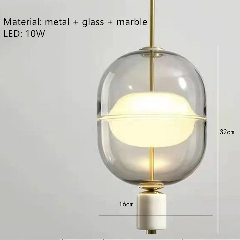 suspension nordique en verre marbre et métal doré