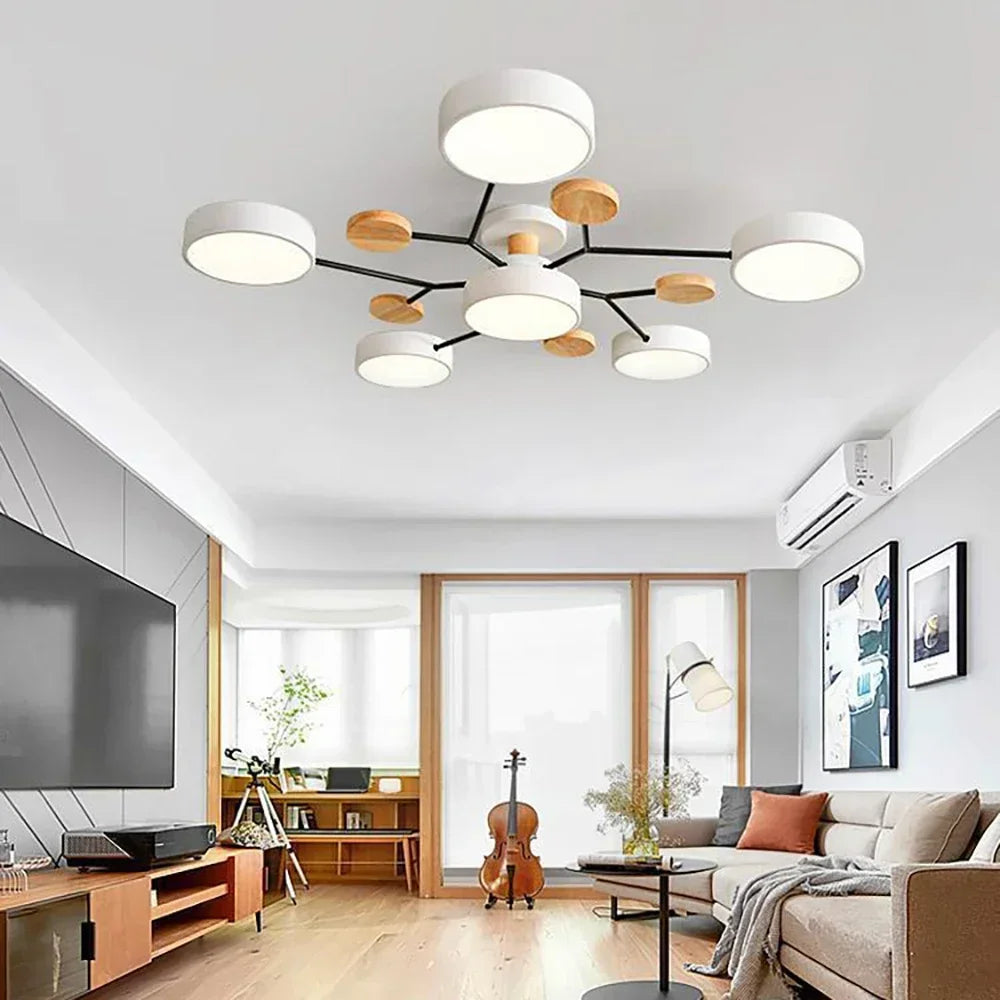 plafonnier LED en bois design nordique pour intérieur élégant