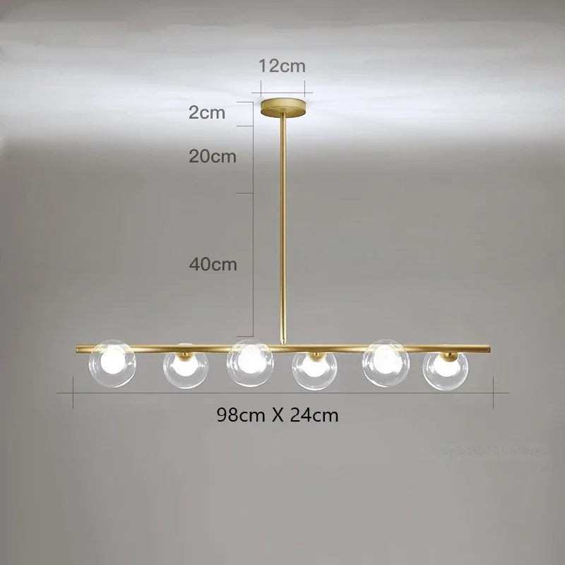 lustre led moderne avec lampes à billes en verre nordique