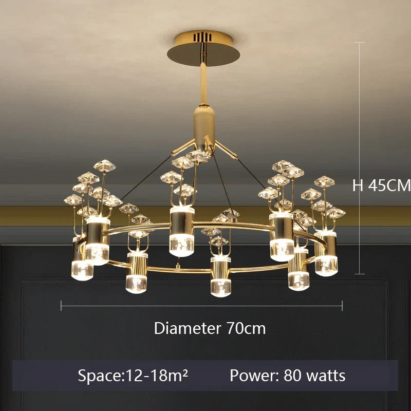 lustre long en cristal style européen avec branche simple en aluminium