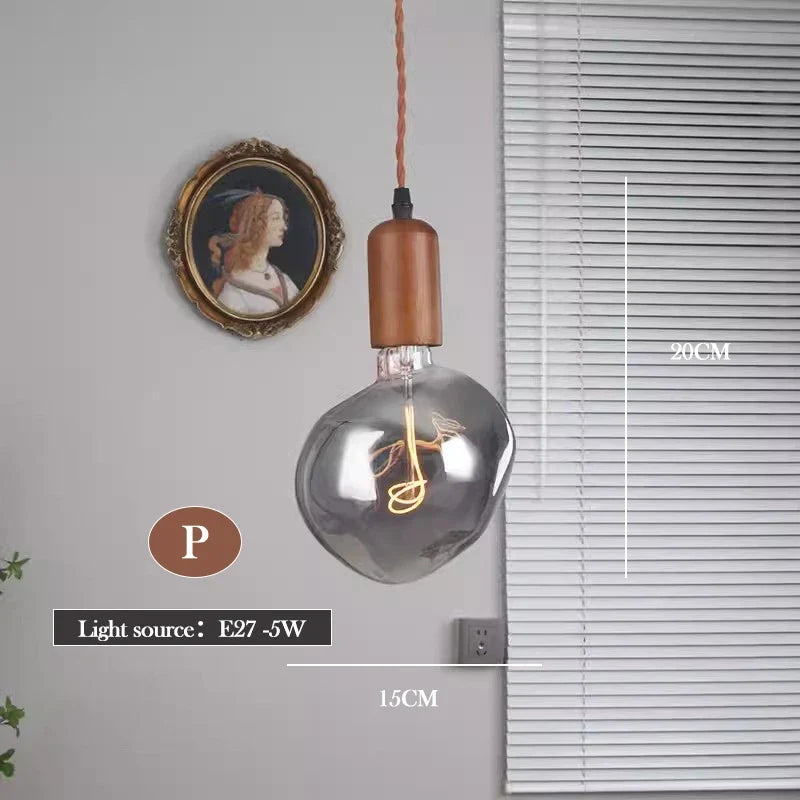 lustre en verre d'art rétro en bois massif créatif pour décoration intérieure