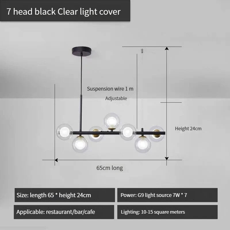 lustre long moderne en boule de verre abat-jour suspendu décoration led