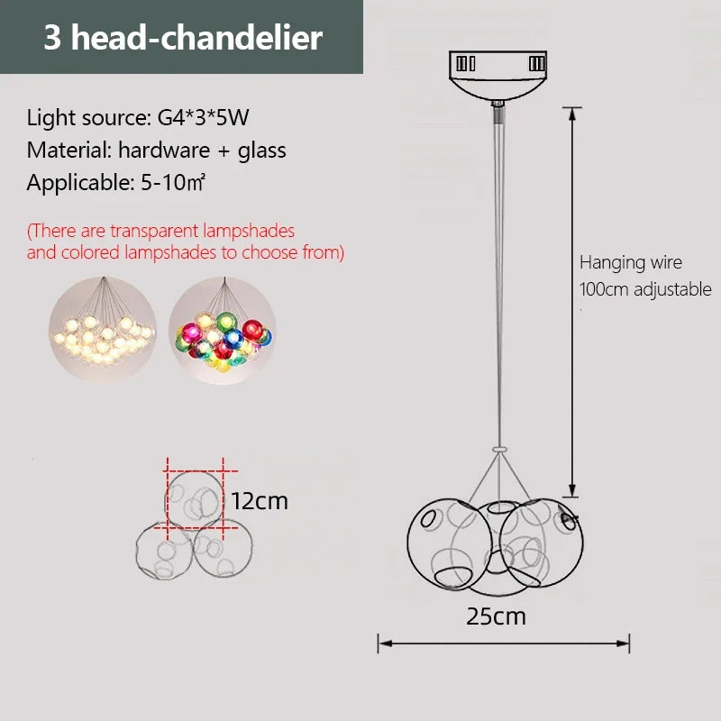 lustre moderne en verre à bulles led pour magasins