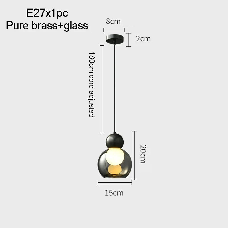 suspension en verre transparent avec tête en cuivre décorative