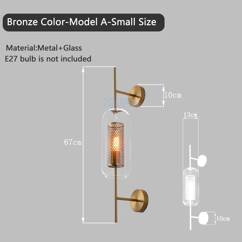American Industrial Wall Lamps Clear Glass Wall Light Iron Metal Cage Living Room Decorative Wall Light Hallway Entrance Aisle