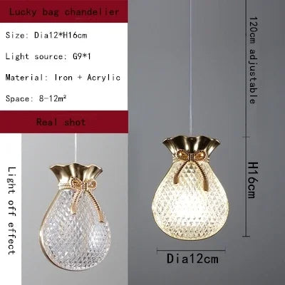 Gold Lucky Bag Chandelier For Living Room Bedroom Bedside Corridor Home Decoration Accessories Led Lighting Decorative Lamps