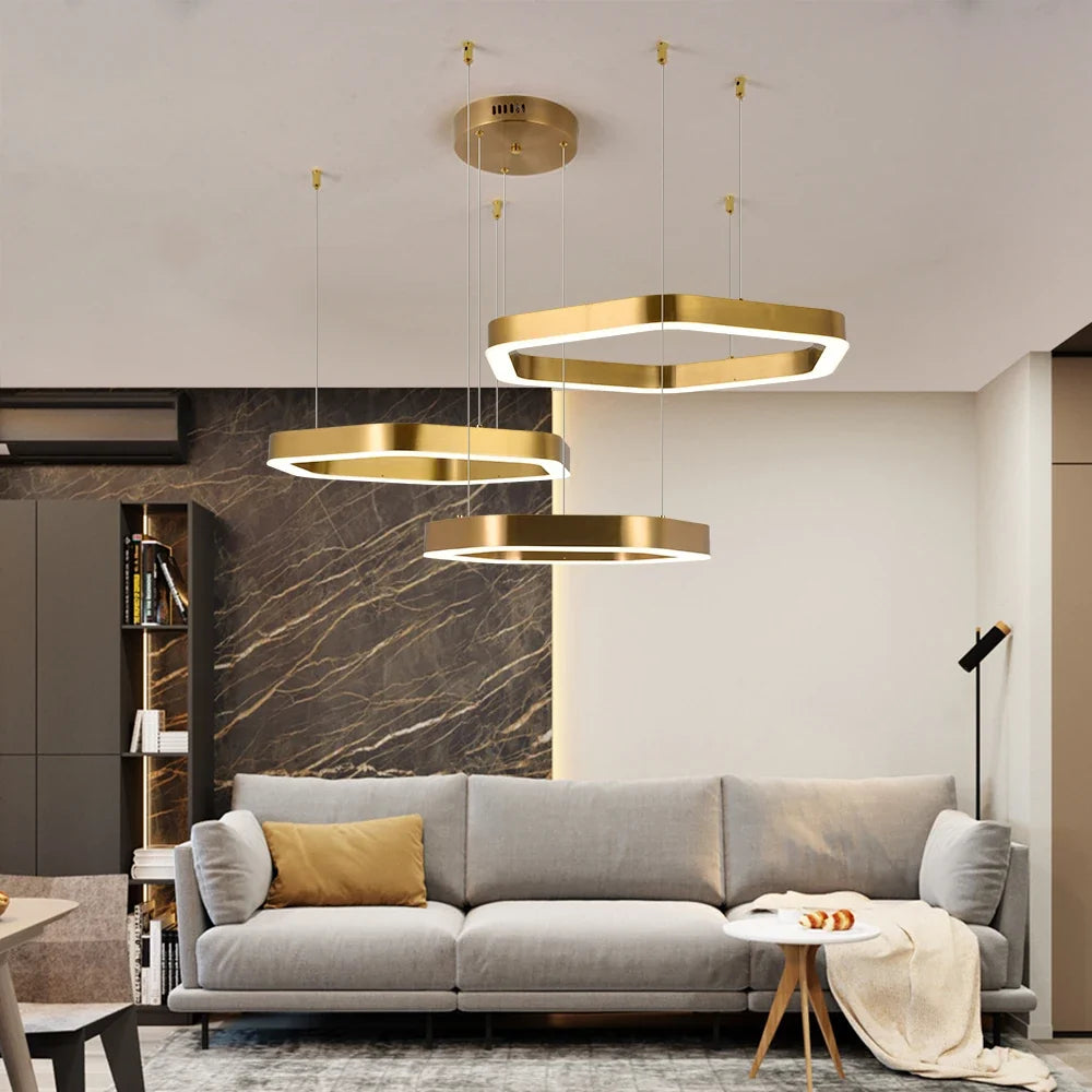 Hexagone Design Led Lustre Moderne De Luxe En Acier Inoxydable Lampe Salon Suspension Luminaire Décor À La Maison Escalier Plafond Lustre