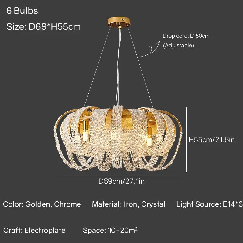 lustre à led avec pompons en cristal pour décoration intérieure