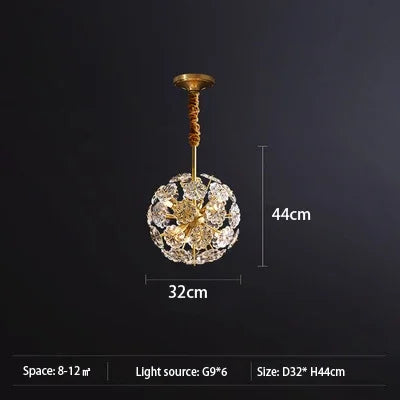 lustre cristal pissenlit cuivre suspension à led décorative